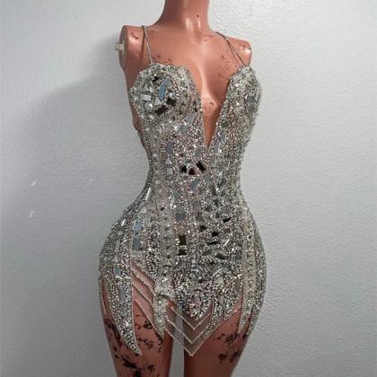 Silver Cocktail Dresses Luxury Short Prom Dress..