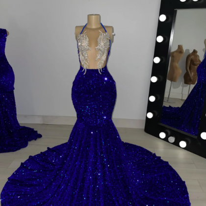 Royal Blue Prom Dresses, Halter Prom Dresses,..