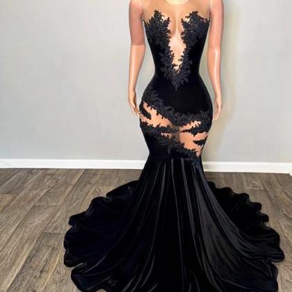 High Quality Black Velvet Prom Dress Vestidos De..