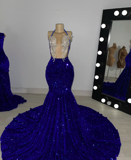 Royal Blue Prom Dresses, Halter Prom Dresses, Sparkly Prom Dresses, Vestidos De Fiesta, Formal Occasion Dresses, Glitter Evening Dresses
