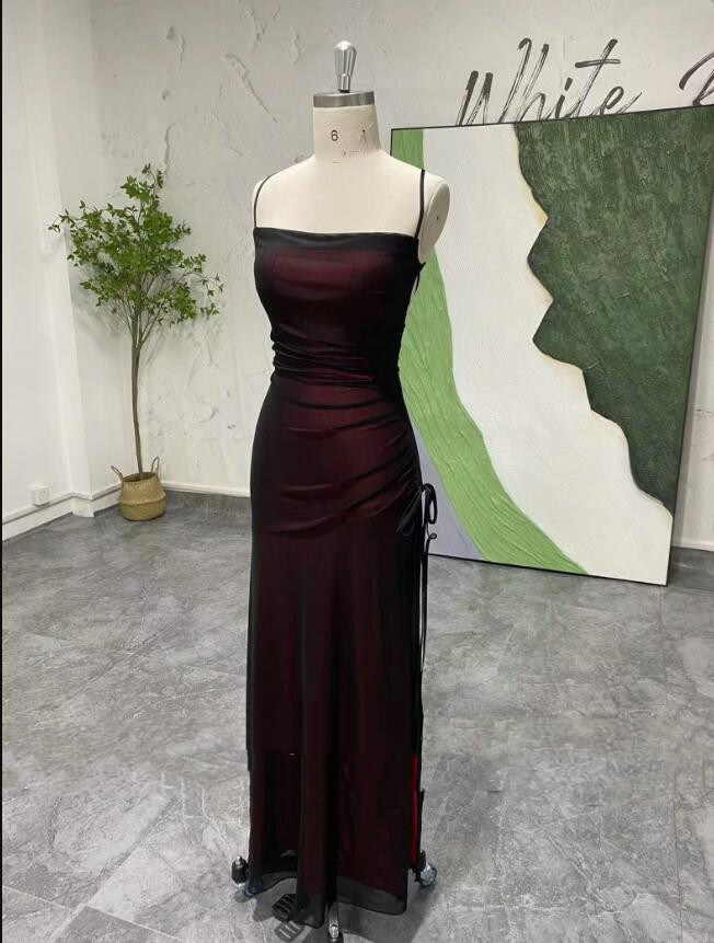 Vintage 90s Prom Dress Black Red Formal Evening Party Gowns Maxi Dress Split Side