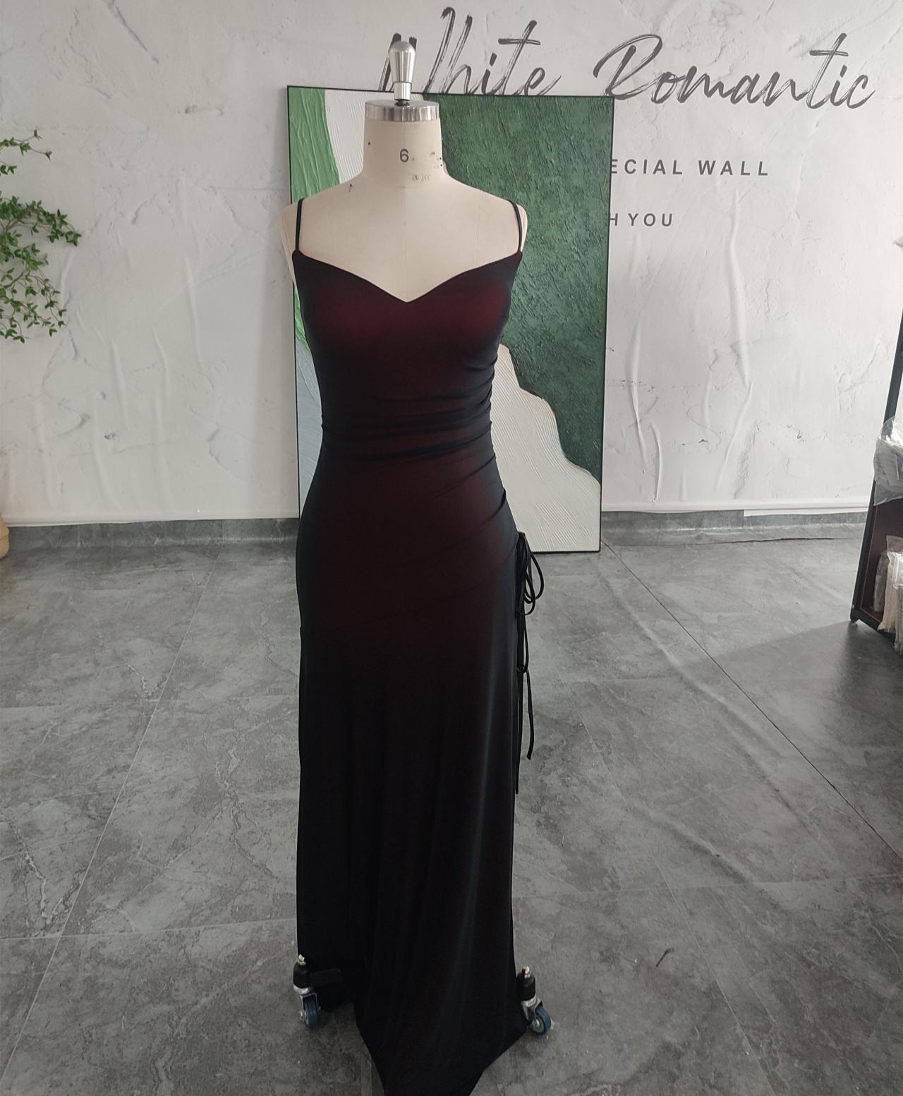 90s Prom Dress Black Red Formal Evening Party Gowns Maxi Dress Split Side