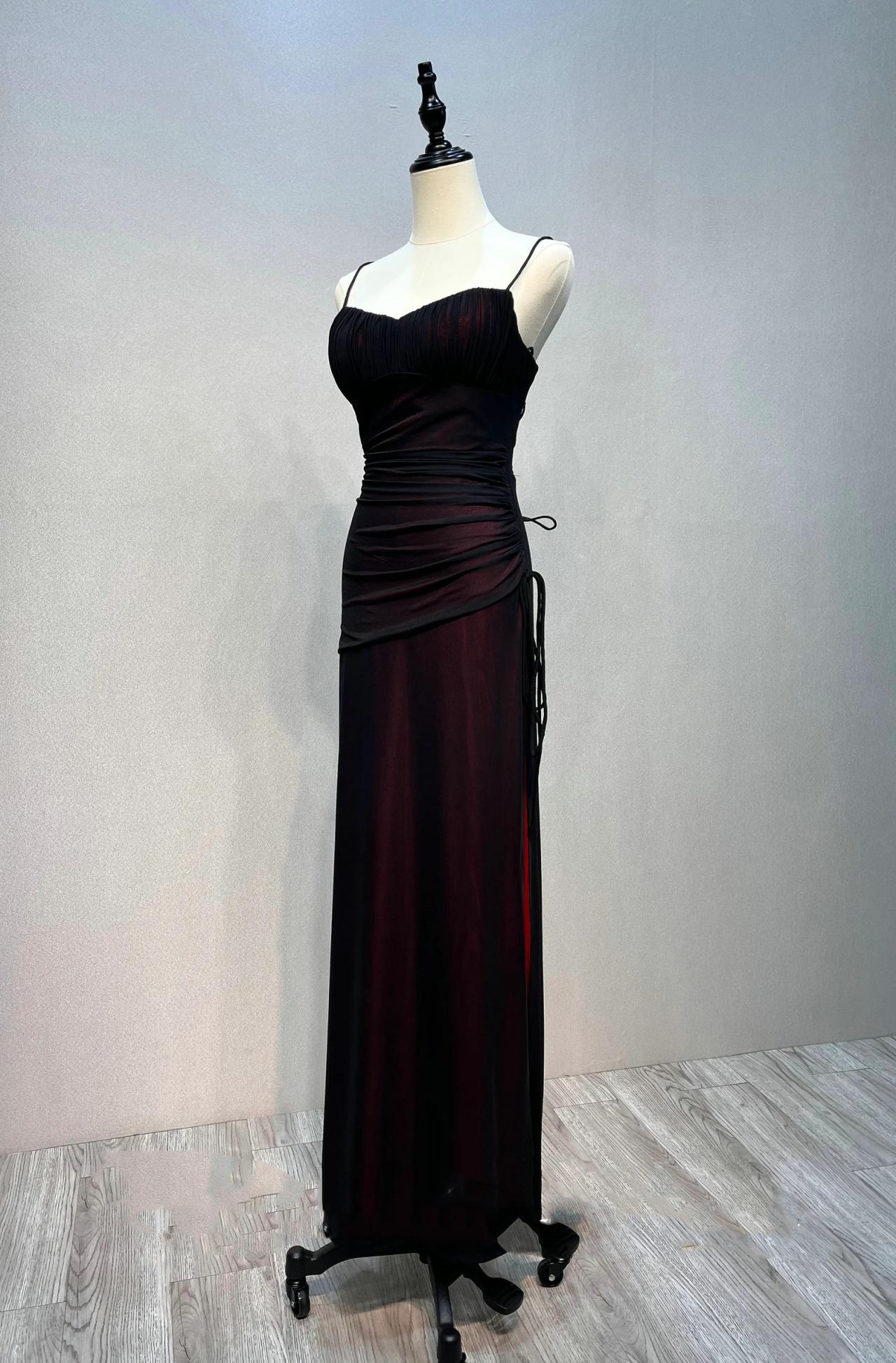 Elegant Vintage 90s Prom Dress Black Red Formal Evening Party Gowns Maxi Dress Split Side