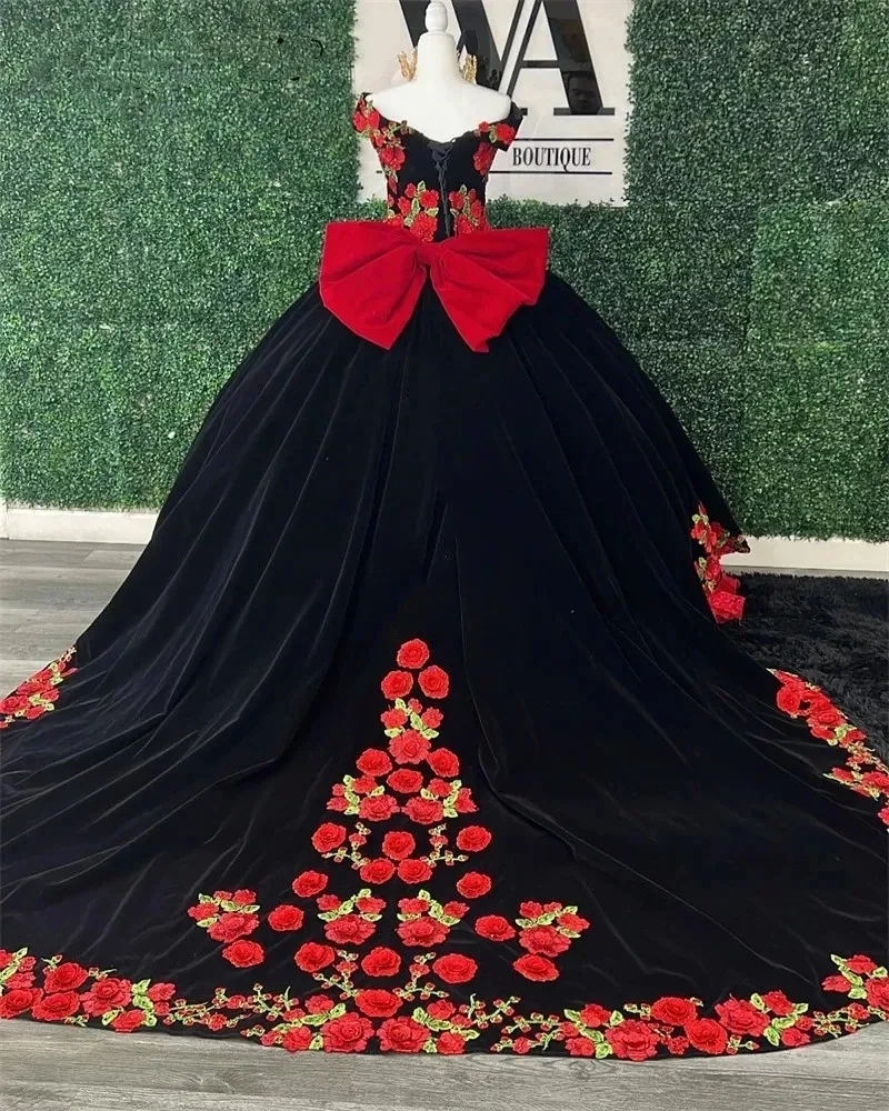 mexican black and red quinceanera dresses