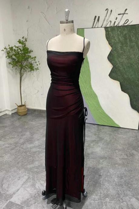 Vintage 90s Prom Dress Black Red Formal Evening Party Gowns Maxi Dress Split Side