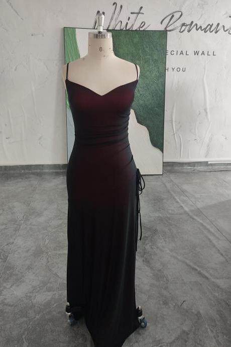 90s Prom Dress Black Red Formal Evening Party Gowns Maxi Dress Split Side