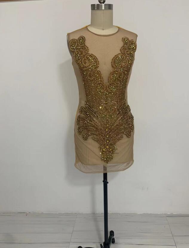 Real Photo Sexy Sheer See Through Black Girl Short Prom Dress Golden ...